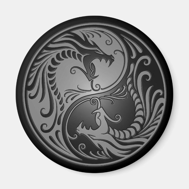 Yin Yang Dragons, grau und schwarz Magnet (Vorne)