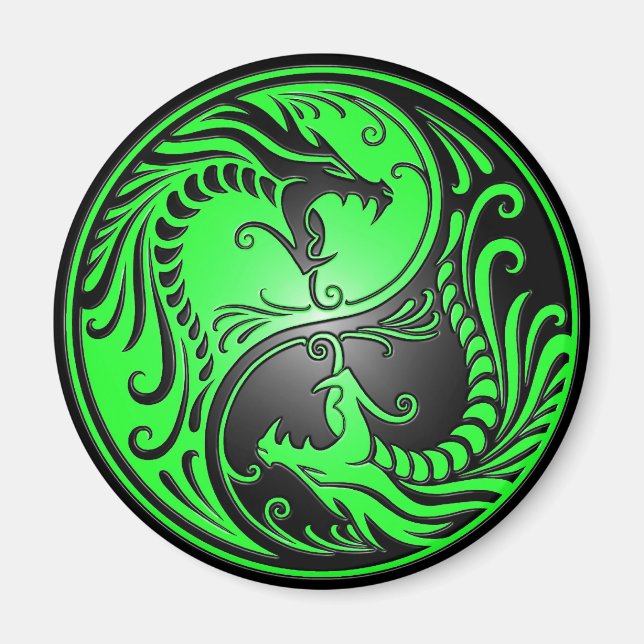 Yin Yang Dragons, grün und schwarz Magnet (Vorne)