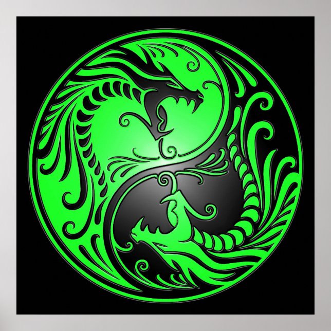 Yin Yang Dragons, grün und schwarz Poster (Vorne)