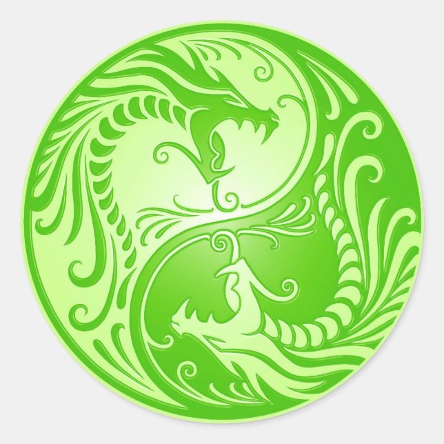 Yin Yang Dragons, leicht grün Runder Aufkleber (Vorderseite)