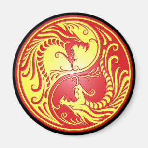 Yin Yang Dragons, rot und gelb Magnet