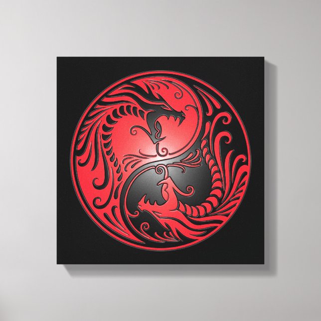 Yin Yang Dragons, rot und schwarz Leinwanddruck