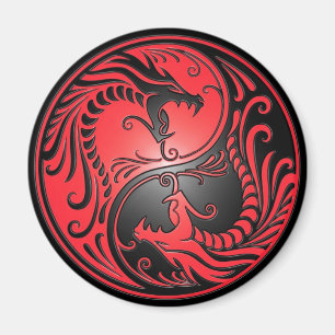 Yin Yang Dragons, rot und schwarz Magnet
