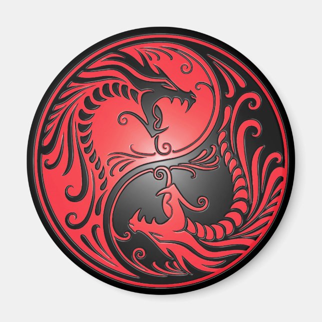 Yin Yang Dragons, rot und schwarz Magnet (Vorne)