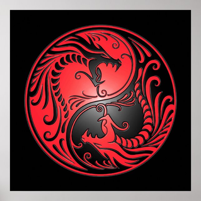 Yin Yang Dragons, rot und schwarz Poster (Vorne)