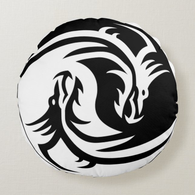 Yin Yang Dragons Rundes Kissen (Vorderseite)