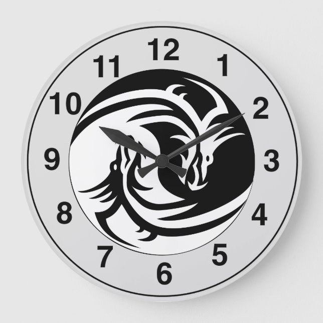 Yin Yang Dragons Stamm Tattoo Design Wall Clock Große Wanduhr (Vorderseite)