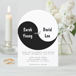 Yin Yang Einfache Schwarz-Weiß-Bogen-Hochzeit Einladung