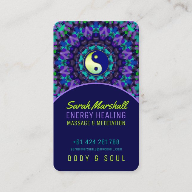 Yin Yang Energy Healing Lila Blue Bright Green Visitenkarte (Vorderseite)