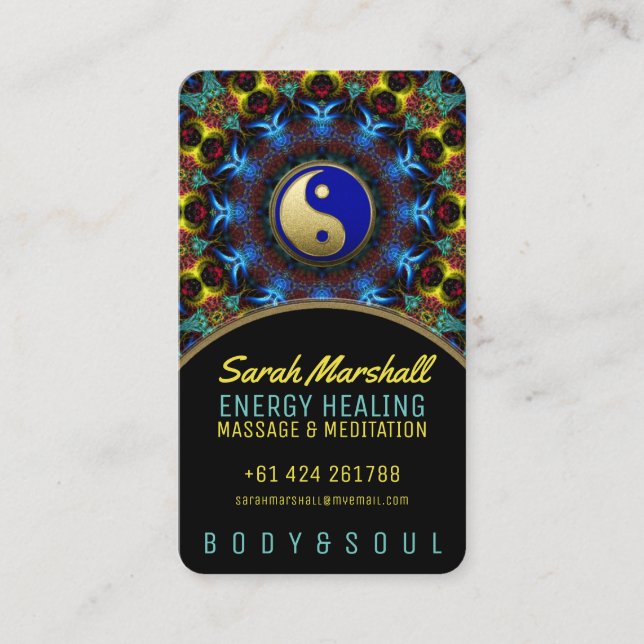 Yin Yang Energy Healing Royal Blue Gold Visitenkarte (Vorderseite)