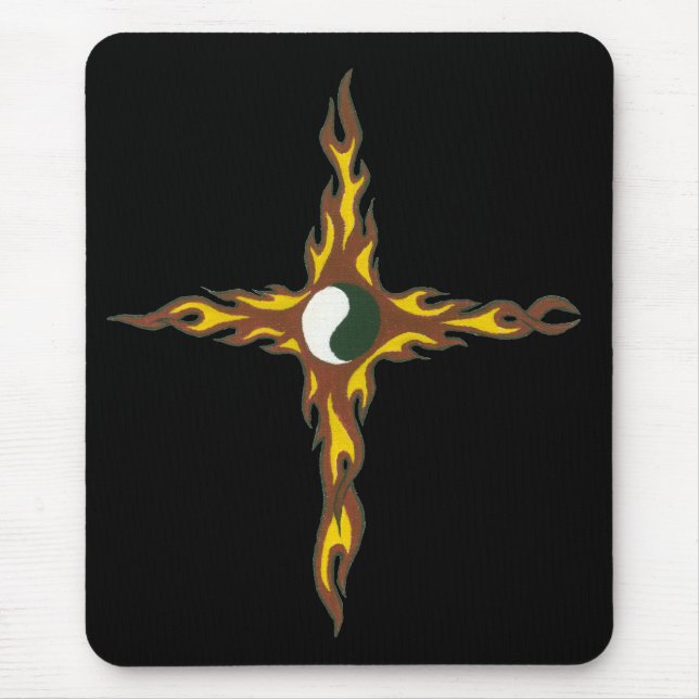 Yin Yang Feuer-Kreuz Mousepad (Vorne)
