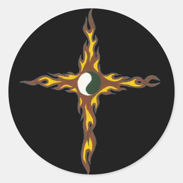 Yin Yang Fire Cross Runder Aufkleber (Vorderseite)