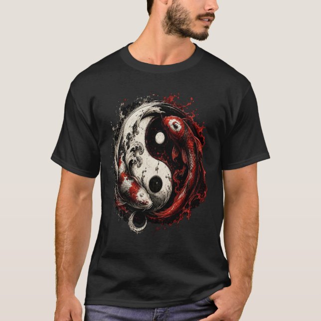 Yin Yang Fisch Balance Design T-Shirt (Vorderseite)