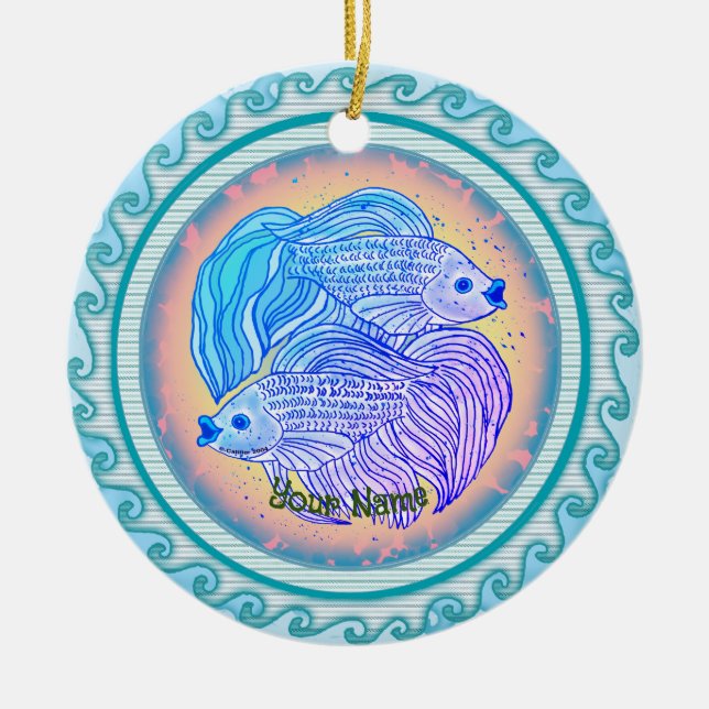 Yin Yang Fisch  Keramik Ornament (Vorne)