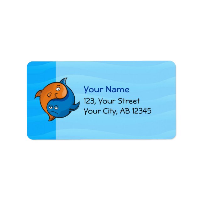 Yin Yang Fish Cartoon Adressaufkleber (Vorne)