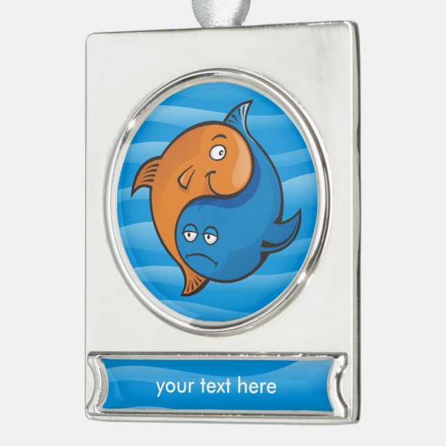 Yin Yang Fish Cartoon Banner-Ornament Silber (Links)