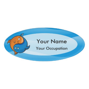 Yin Yang Fish Cartoon Oval Name Tag Namenschild