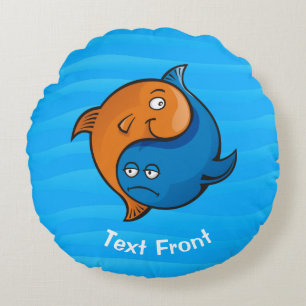 Yin Yang Fish Cartoon Rundes Kissen