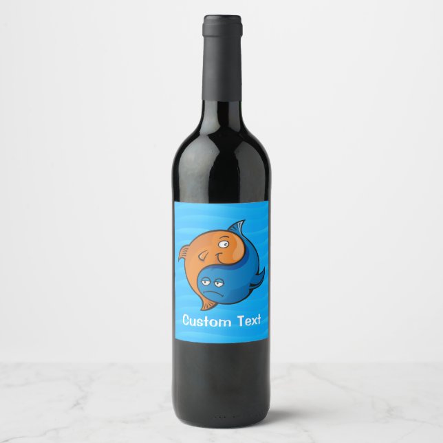 Yin Yang Fish Cartoon Weinetikett (Vorderseite)