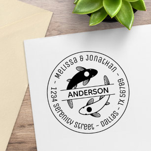 Yin-Yang Fish Couple Family Round Address 3 Gummistempel
