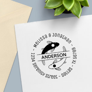Yin-Yang Fish Couple Family Round Address Permastempel