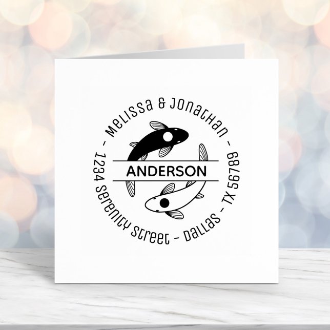Yin-Yang Fish Couple Family Round Address Permastempel (Von Creator hochgeladen)