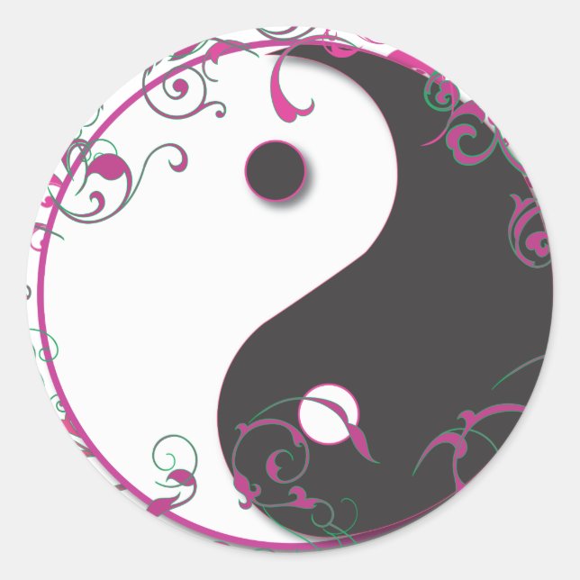 Yin & Yang Floral Design Runder Aufkleber (Vorderseite)