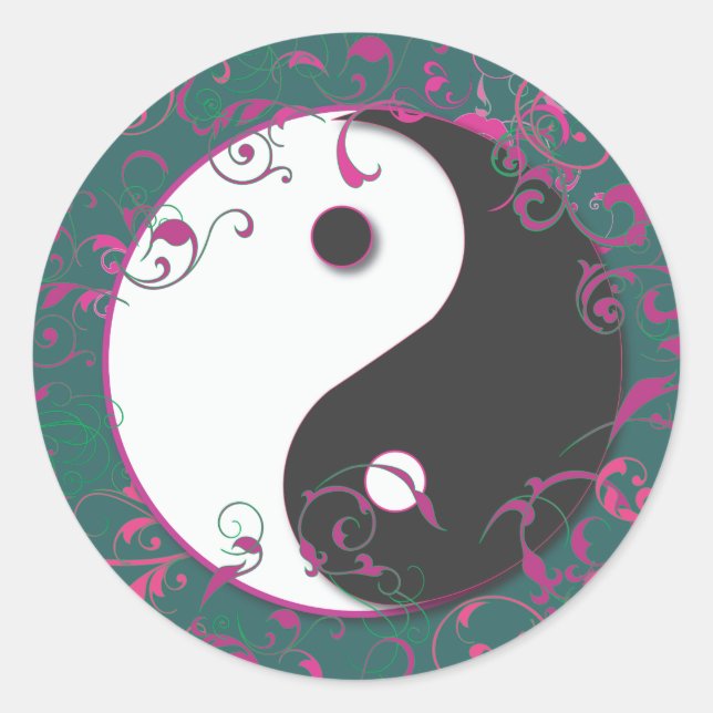 Yin & Yang Floral Design Runder Aufkleber (Vorderseite)