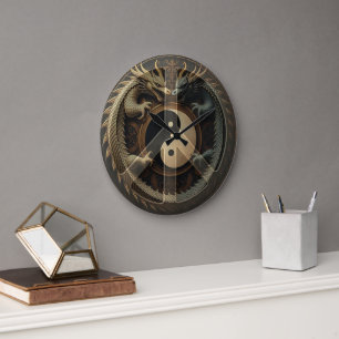 Yin Yang Friedenszeichen Große Wanduhr