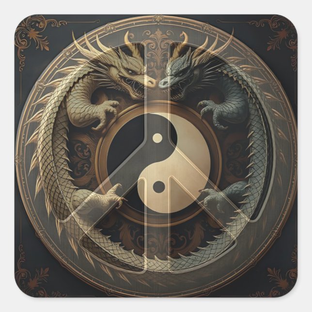 Yin Yang Friedenszeichen  Quadratischer Aufkleber (Vorderseite)