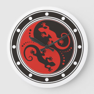 YIN & YANG Geckos black red + your background idea Große Wanduhr