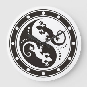 YIN & YANG Geckos black + your background & idea Große Wanduhr