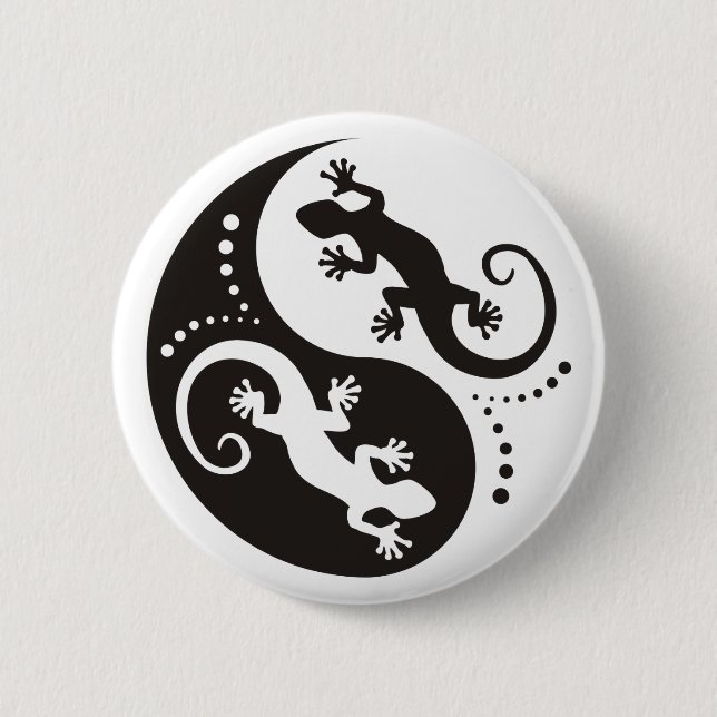 YIN & YANG Geckos schwarz + dein Hintergrund & Ide Button (Vorderseite)