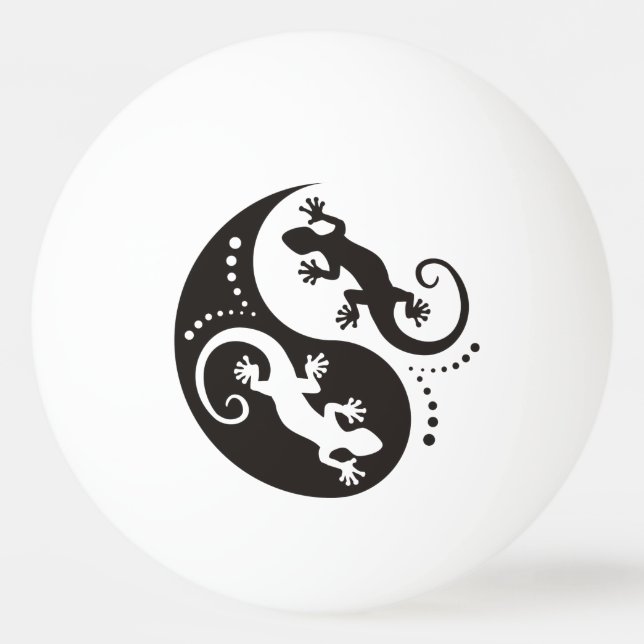 YIN & YANG Geckos schwarz + Ihr Hintergrund & Ihre Tischtennisball (Rückseite)