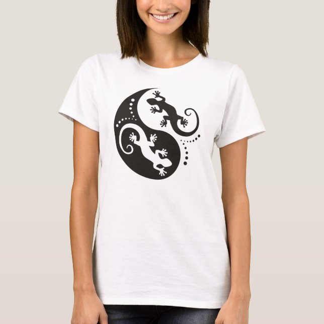 YIN & YANG Geckos schwarz + Ihre Idee T-Shirt (Vorderseite)