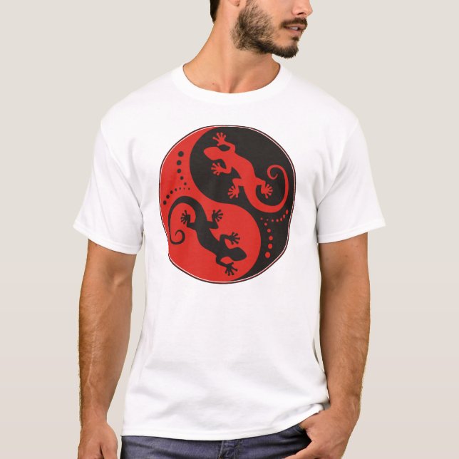 YIN & YANG Geckos schwarz rot + Ihre Idee T-Shirt (Vorderseite)