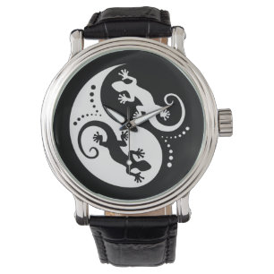 YIN & YANG Geckos weiß + Ihre Idee Armbanduhr