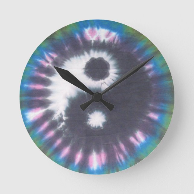 Yin Yang Gefärbte Krawatte Runde Wanduhr (Vorderseite)
