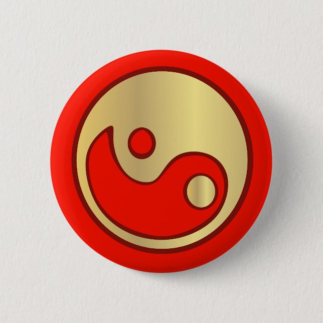 Yin Yang Gold u. roter Knopf Button (Vorderseite)