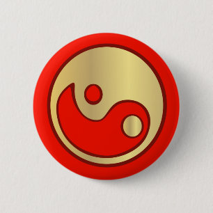 Yin Yang Gold u. roter Knopf Button
