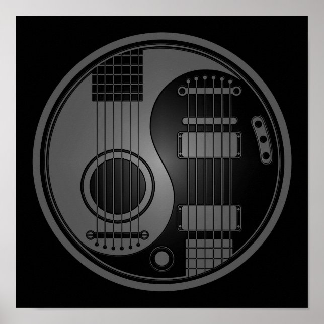 Yin Yang, Gray and Black Acoustic Electric Guitars Poster (Vorne)