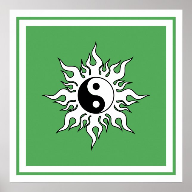 Yin Yang Green Sun Stammes Zen Chinesisch Poster (Vorne)