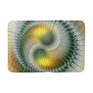 Yin Yang Green Yellow Abstraktes farbiges Fraktal Badematte
