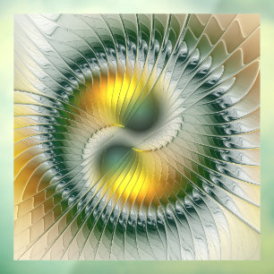 Yin Yang Green Yellow Abstraktes farbiges Fraktal Fensteraufkleber