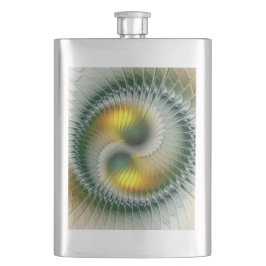 Yin Yang Green Yellow Abstraktes farbiges Fraktal Flachmann