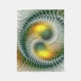 Yin Yang Green Yellow Abstraktes farbiges Fraktal Fleecedecke