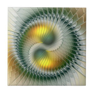 Yin Yang Green Yellow Abstraktes farbiges Fraktal Fliese