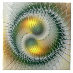 Yin Yang Green Yellow Abstraktes farbiges Fraktal Fliese