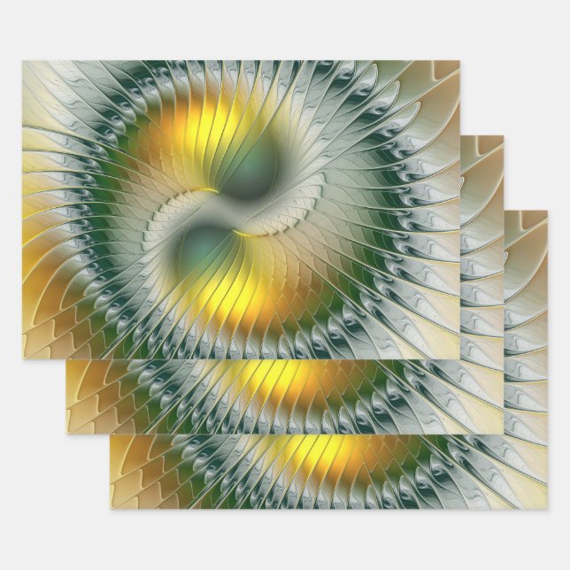 Yin Yang Green Yellow Abstraktes farbiges Fraktal Geschenkpapier Set (Set)