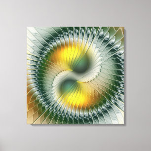 Yin Yang Green Yellow Abstraktes farbiges Fraktal Leinwanddruck